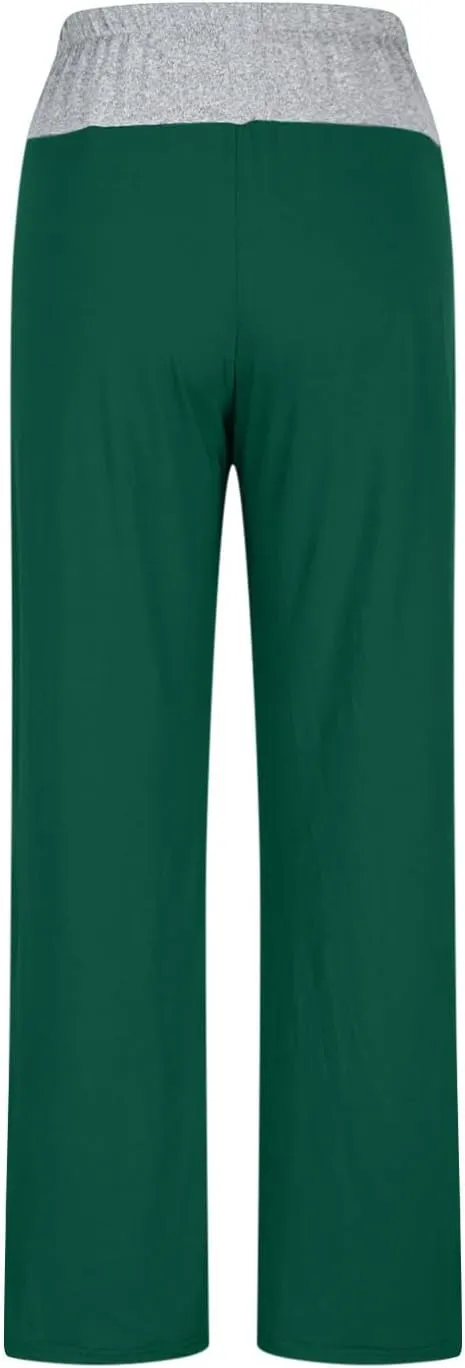 Wide Leg Pants Woman Color Block Elastic High Waisted Straight Trousers Workout Casual Lounge Pant Fashion Pajamas