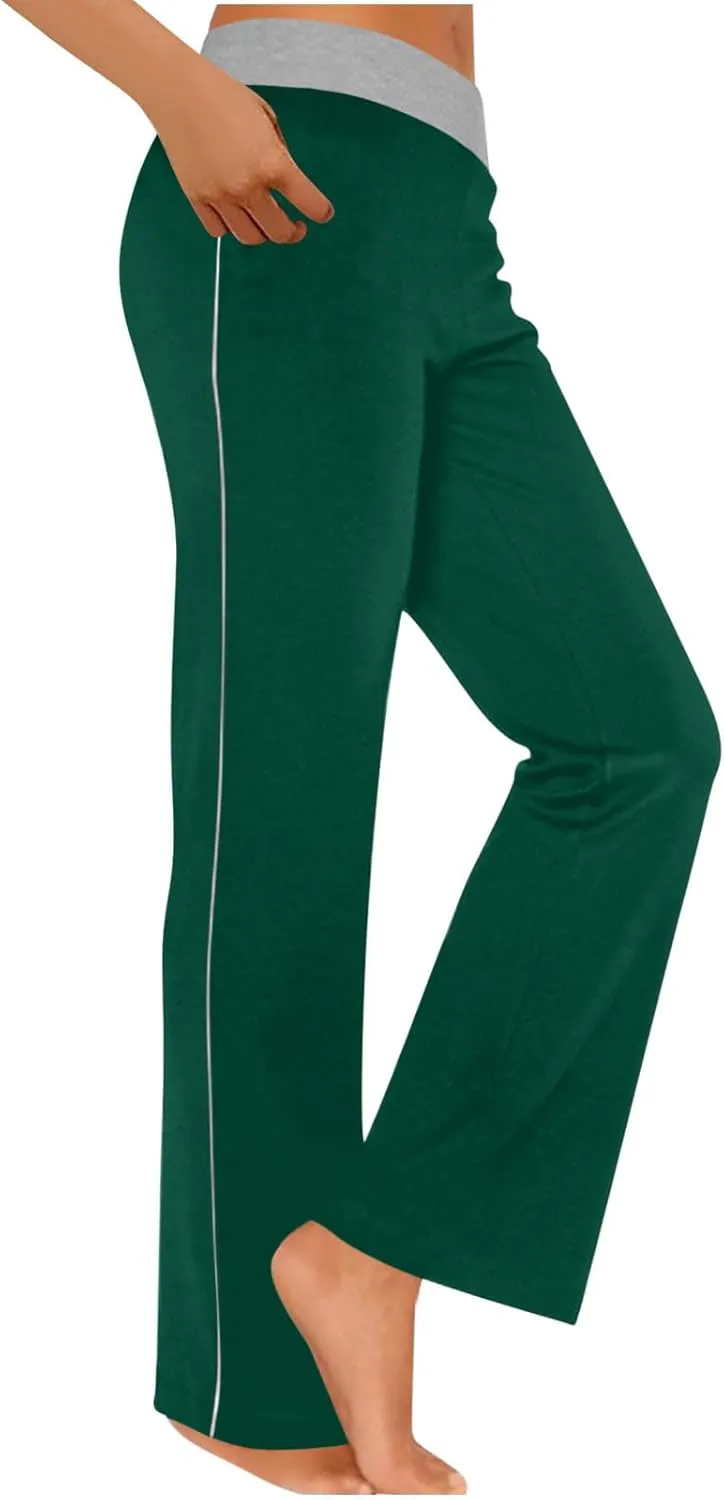 Wide Leg Pants Woman Color Block Elastic High Waisted Straight Trousers Workout Casual Lounge Pant Fashion Pajamas