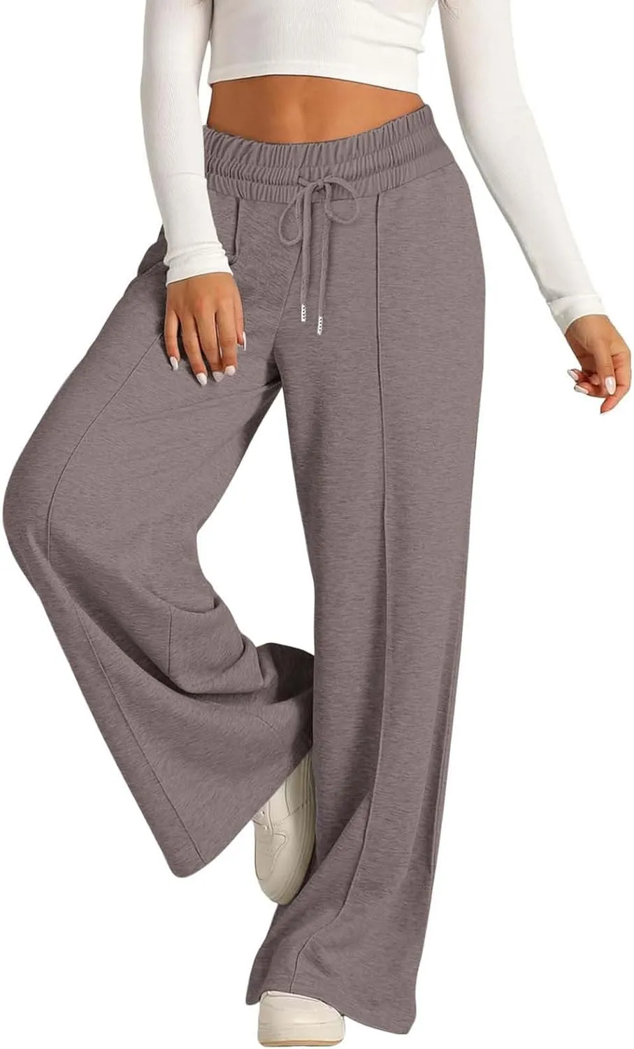 Wide Leg Sweatpants Women Drawstring Loose Sweat Pants High Waisted Baggy Lounge Pants with Pockets
