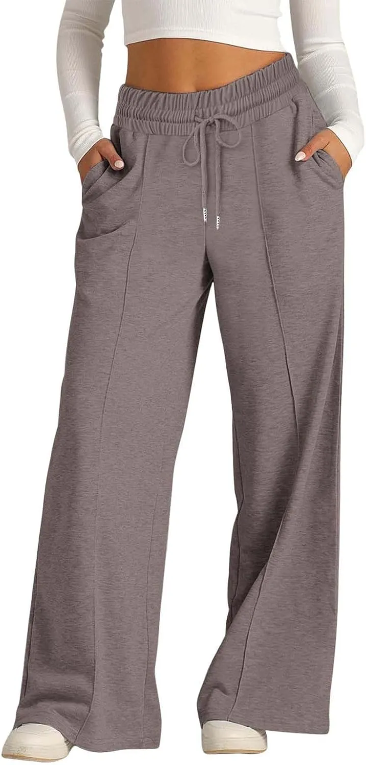 Wide Leg Sweatpants Women Drawstring Loose Sweat Pants High Waisted Baggy Lounge Pants with Pockets