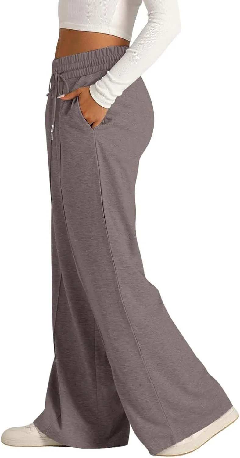 Wide Leg Sweatpants Women Drawstring Loose Sweat Pants High Waisted Baggy Lounge Pants with Pockets