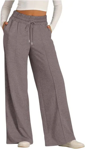 Wide Leg Sweatpants Women Drawstring Loose Sweat Pants High Waisted Baggy Lounge Pants with Pockets