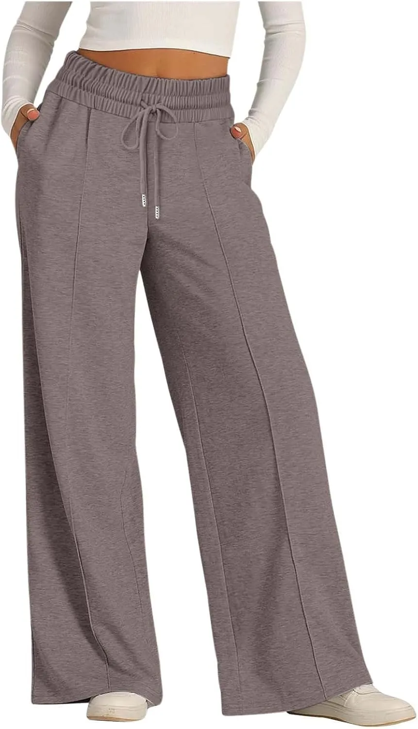 Wide Leg Sweatpants Women Drawstring Loose Sweat Pants High Waisted Baggy Lounge Pants with Pockets