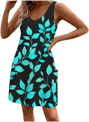 Women Basic Strap Cami Slip Mini Dress Summer Sleeveless V Neck Dresses Boho Floral Backless Short Camisoles Sundress