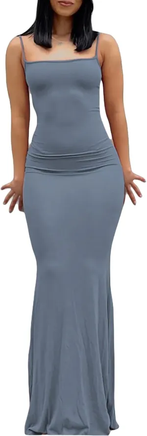 Women Bodycon Maxi Slip Dress Summer Sleeveless Strappy Backless Evening Party Long Dress