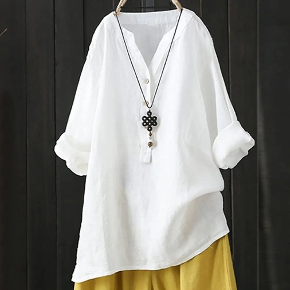 Women Button Down Shirt V-Neck Short Sleeve Linen Summer Casual Henley Blouse Top Loose Fit Tee Tops