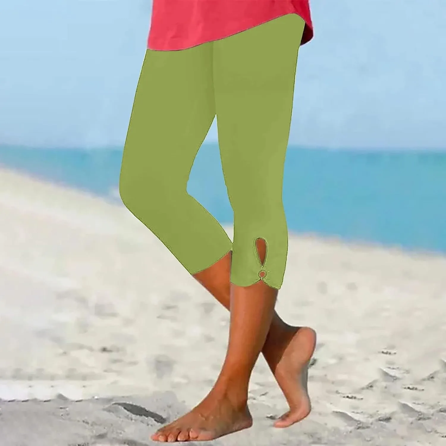 Women Capris Summer Dressy Cropped High Waist Yoga Pants Casual Solid Comfy Leggings Workout Pants