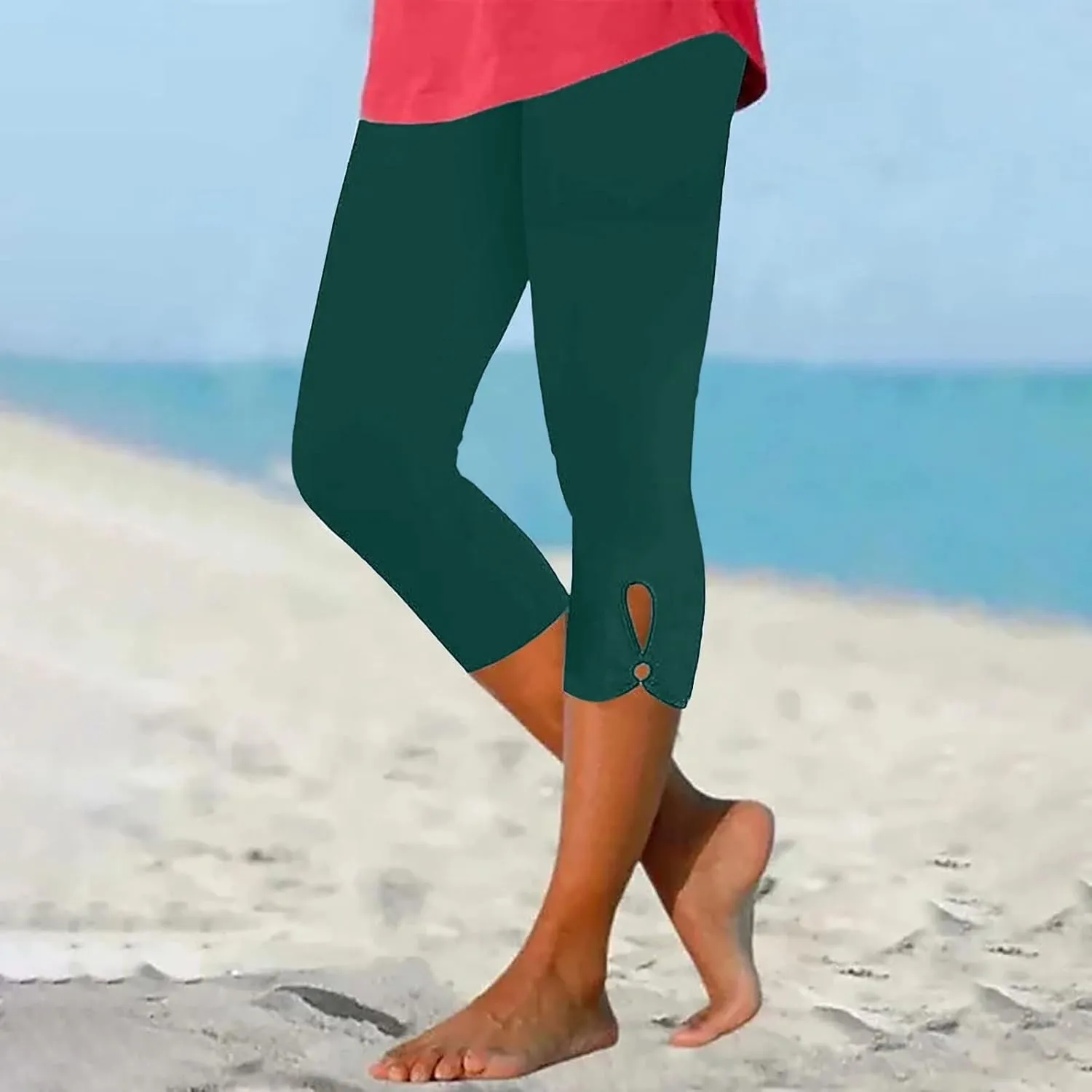 Women Capris Summer Dressy Cropped High Waist Yoga Pants Casual Solid Comfy Leggings Workout Pants