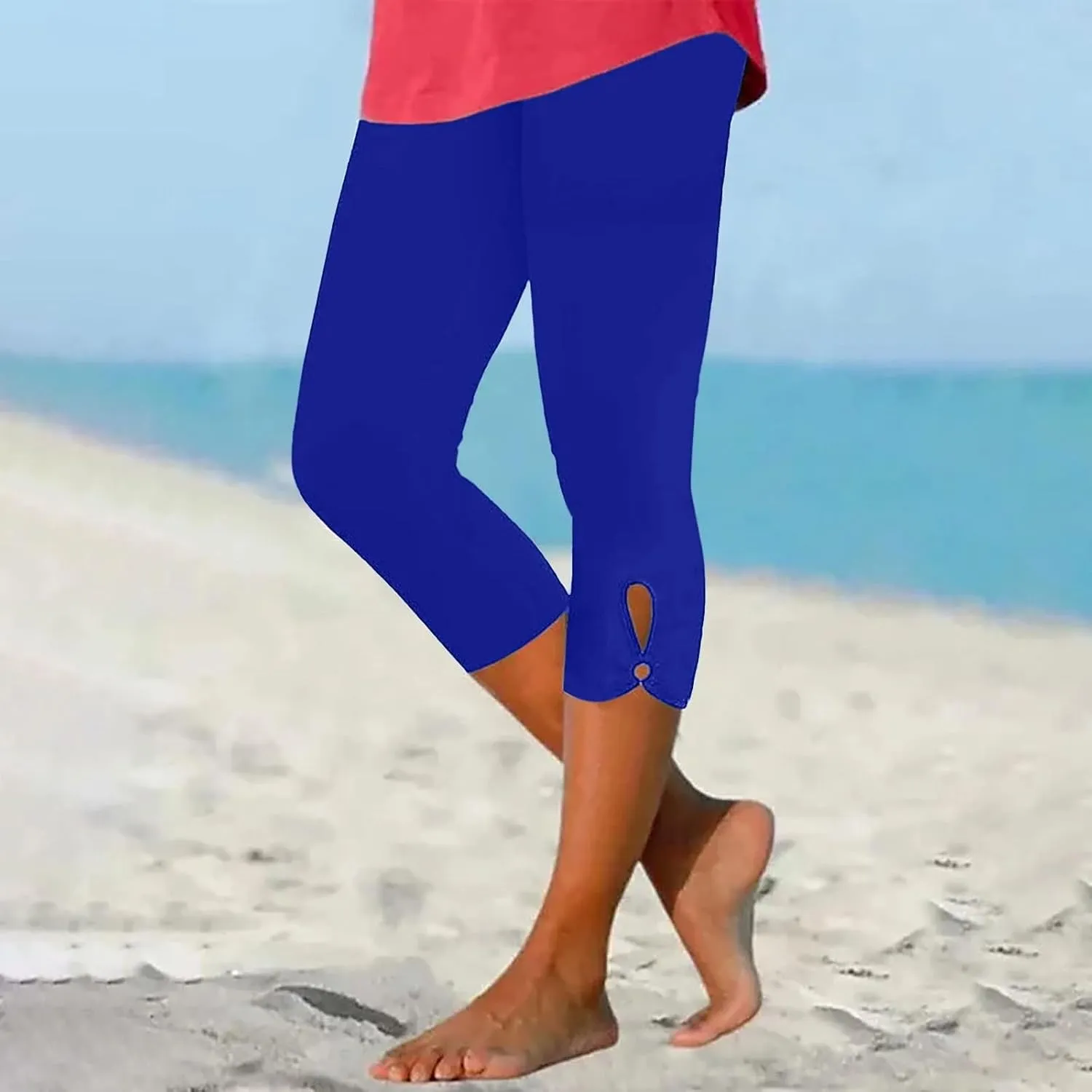 Women Capris Summer Dressy Cropped High Waist Yoga Pants Casual Solid Comfy Leggings Workout Pants