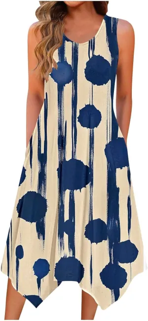 Women Casual Dress Summer Tank Dresses Loose Flowy Beach Dress with Pocket Hankerchief Flare Flowy Midi Sundress 2025
