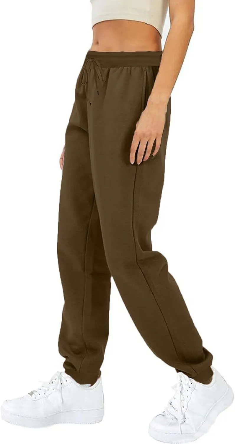 Women Casual Jogger Pants Sherpa Fleece Lined Pants Drawstring High Waist Trousers Workout Joggers Thick Sweatpants