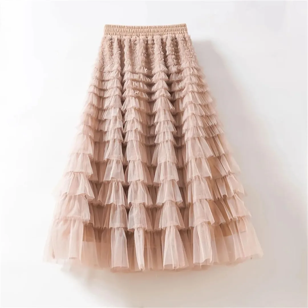 Women Dance Skirt Tiered Ruffle A-Line Maxi Dress Casual Elastic Waist Party Dress Skirt
