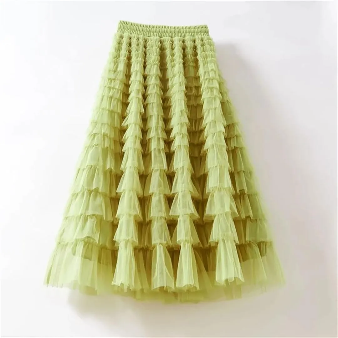 Women Dance Skirt Tiered Ruffle A-Line Maxi Dress Casual Elastic Waist Party Dress Skirt