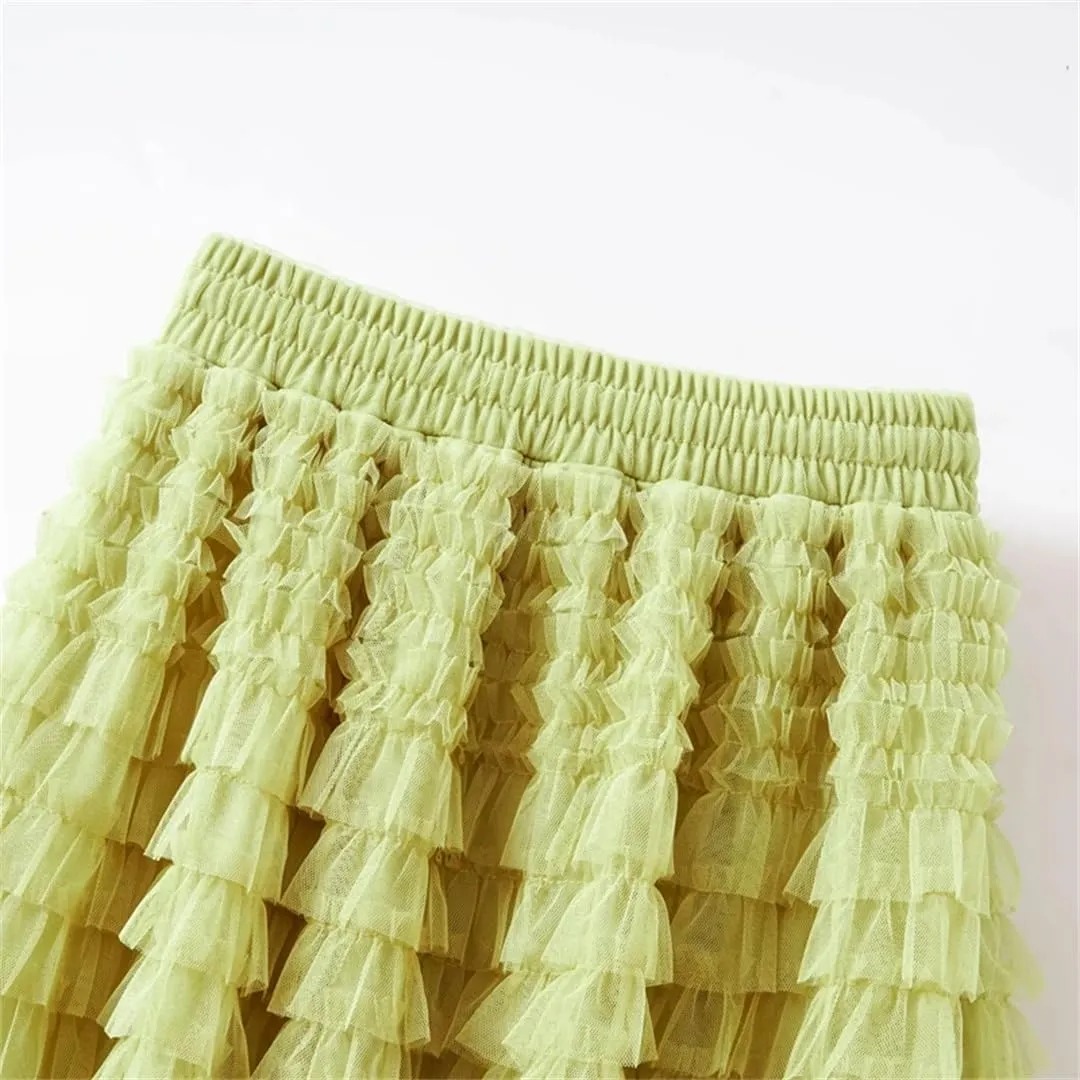 Women Dance Skirt Tiered Ruffle A-Line Maxi Dress Casual Elastic Waist Party Dress Skirt