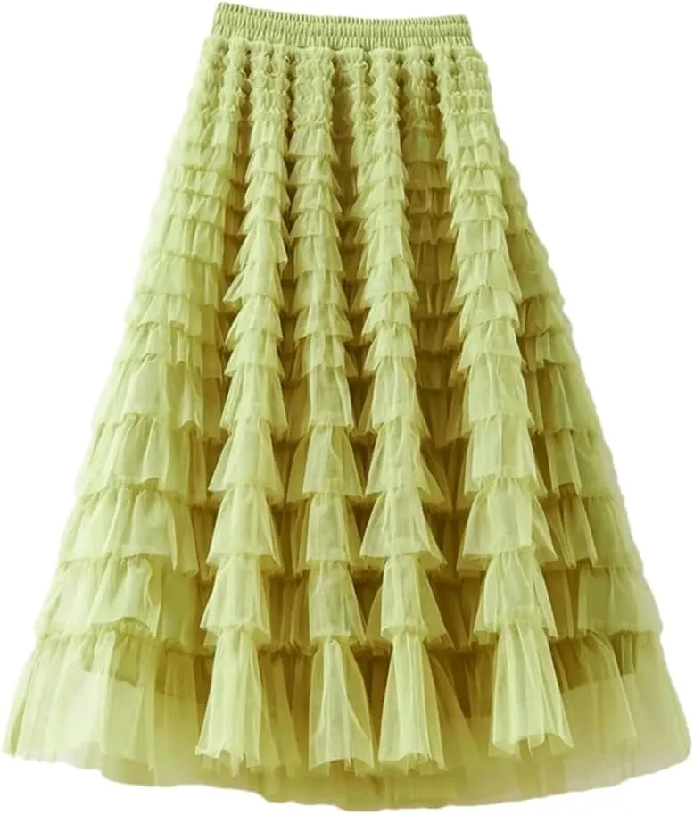 Women Dance Skirt Tiered Ruffle A-Line Maxi Dress Casual Elastic Waist Party Dress Skirt