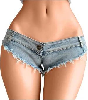 Women Mini Sexy Cut Off Jean Short Bikini Thong Jean Short Low Waist Denim Jeans Short Hot Pant for Beach Nightclub