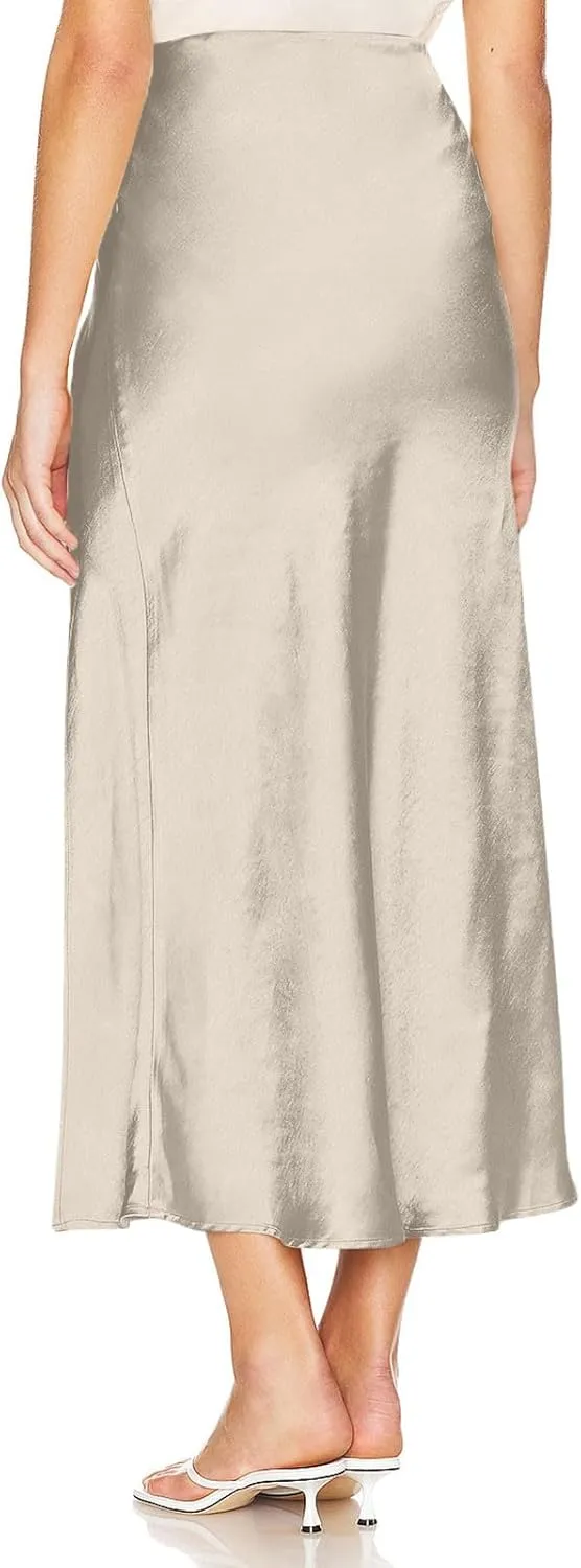 Women Silk Satin Skirt 2025 Fashion Elegant Elastic Waist A Line Skort with Slit Summer A-Line Cocktail Party Skirts