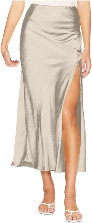 Women Silk Satin Skirt 2025 Fashion Elegant Elastic Waist A Line Skort with Slit Summer A-Line Cocktail Party Skirts