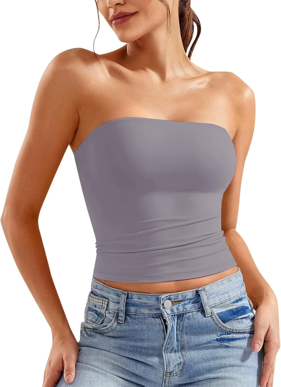 Women Tube Top 2025 Summer Outfits Going Out Bandeau Sleeveless Strapless Tank Tops