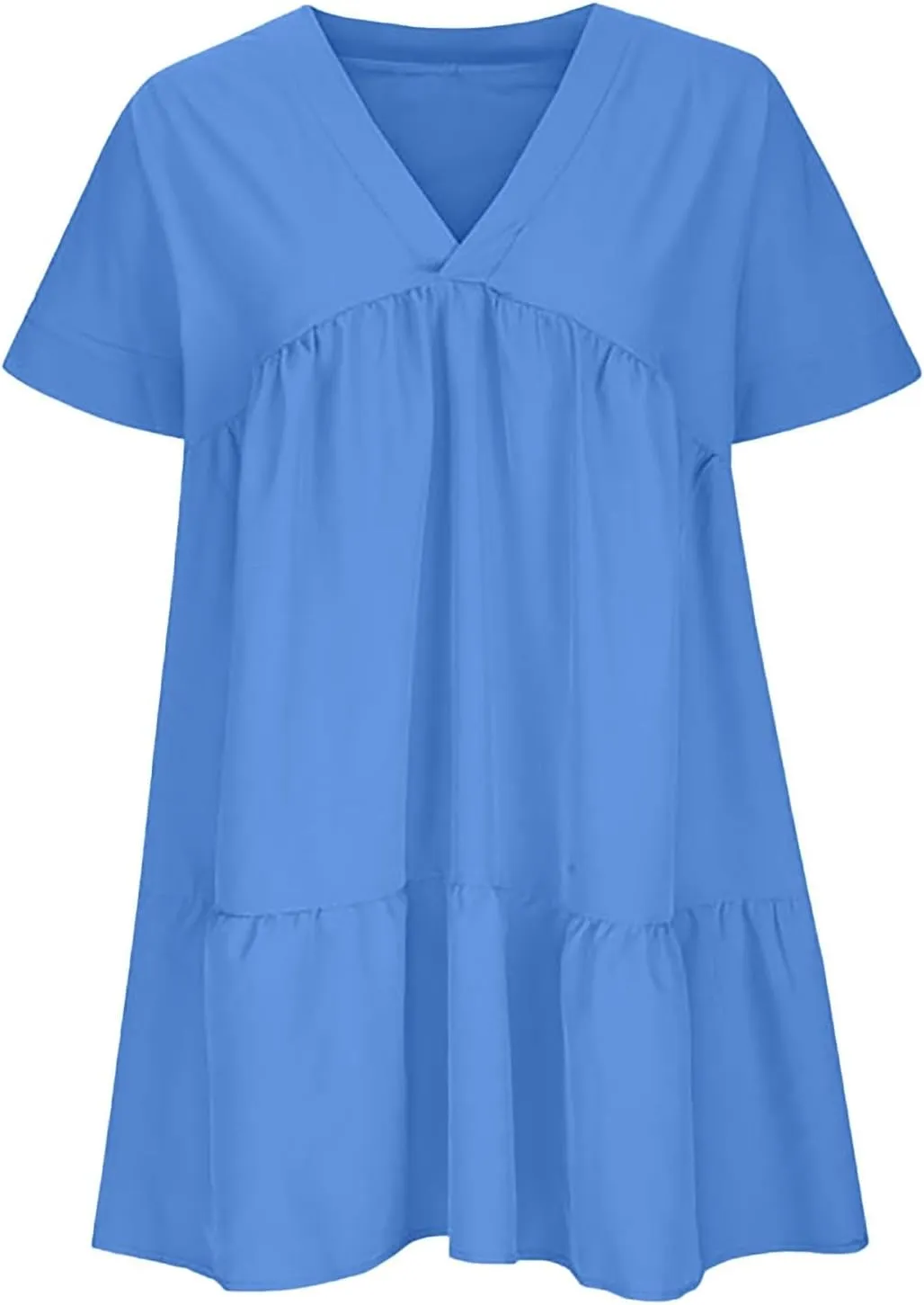 Women V Neck Flowy Babydoll Dresses 2025 Summer Short Sleeve Swing Shift Loose Casual Mini Tunic Dress
