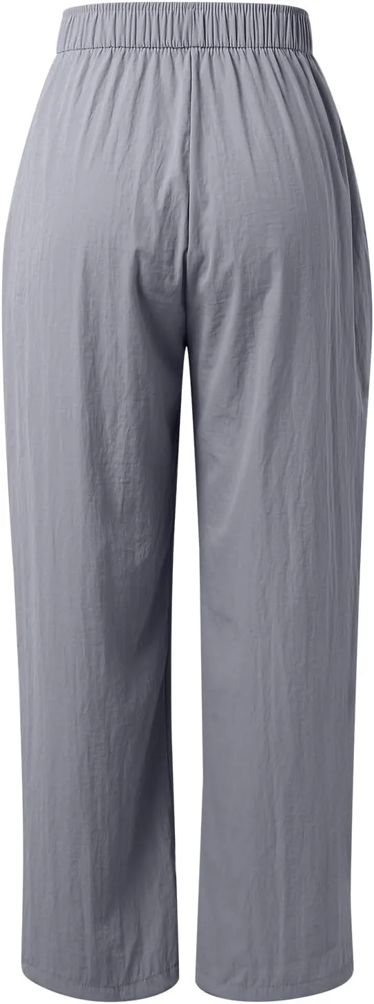 Women Wide Leg Pants Lightweight Casual Elastic High Waist Straight Leg Loose Fit Trousers Streetwear Flowy Palazzo