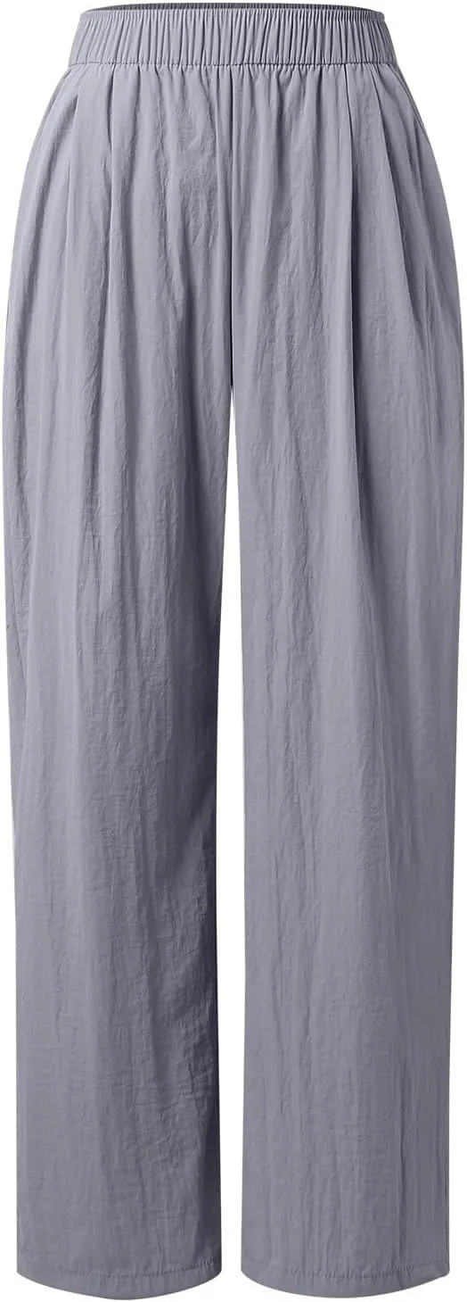 Women Wide Leg Pants Lightweight Casual Elastic High Waist Straight Leg Loose Fit Trousers Streetwear Flowy Palazzo