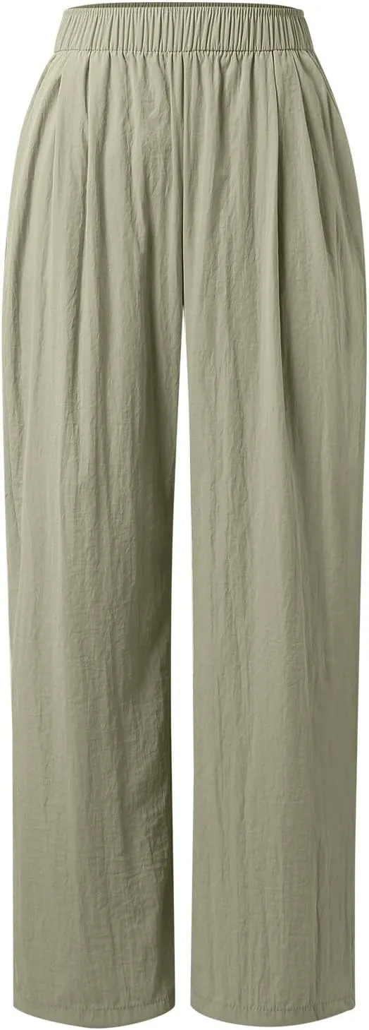 Women Wide Leg Pants Lightweight Casual Elastic High Waist Straight Leg Loose Fit Trousers Streetwear Flowy Palazzo