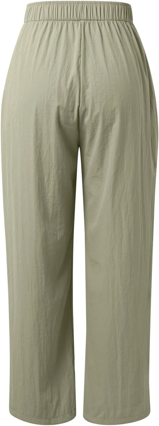 Women Wide Leg Pants Lightweight Casual Elastic High Waist Straight Leg Loose Fit Trousers Streetwear Flowy Palazzo