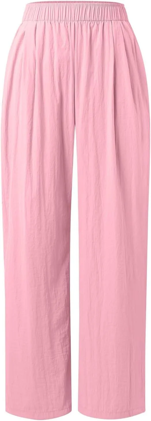 Women Wide Leg Pants Lightweight Casual Elastic High Waist Straight Leg Loose Fit Trousers Streetwear Flowy Palazzo
