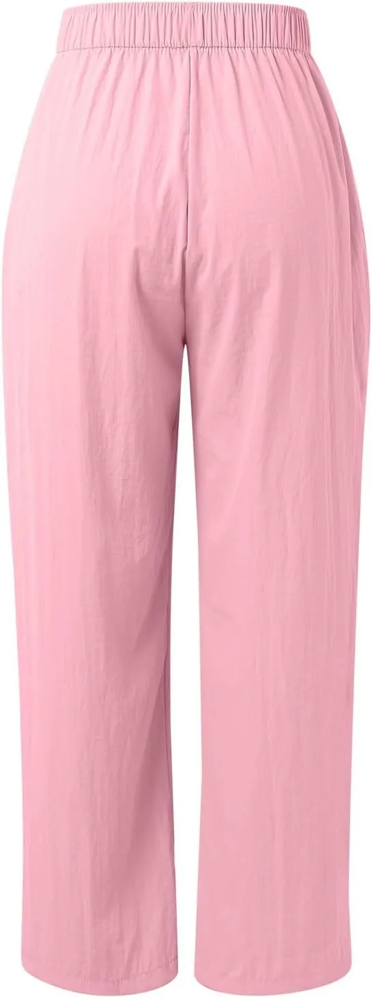 Women Wide Leg Pants Lightweight Casual Elastic High Waist Straight Leg Loose Fit Trousers Streetwear Flowy Palazzo