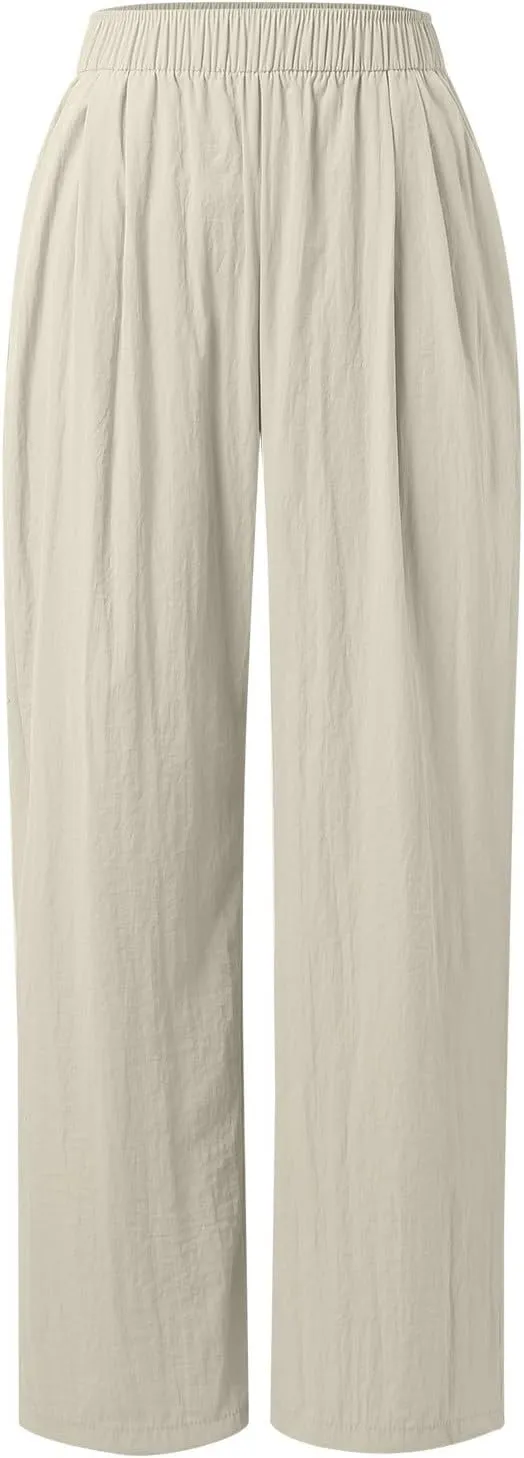 Women Wide Leg Pants Lightweight Casual Elastic High Waist Straight Leg Loose Fit Trousers Streetwear Flowy Palazzo
