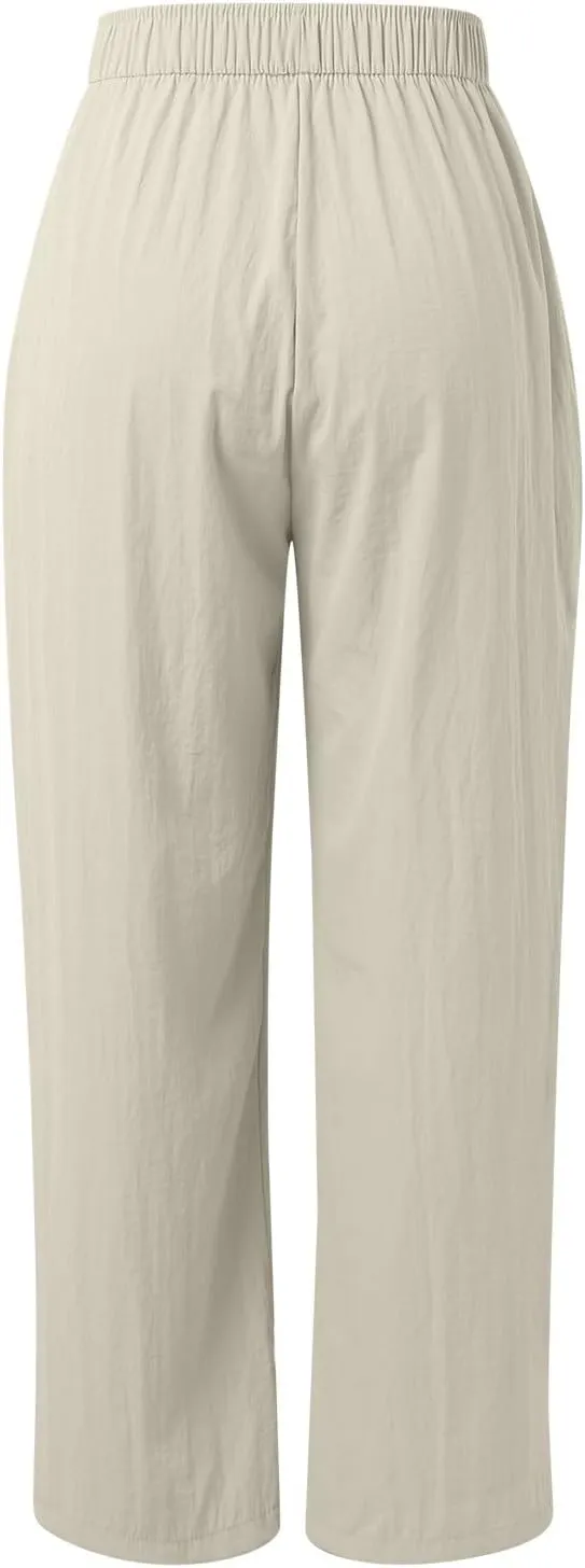 Women Wide Leg Pants Lightweight Casual Elastic High Waist Straight Leg Loose Fit Trousers Streetwear Flowy Palazzo
