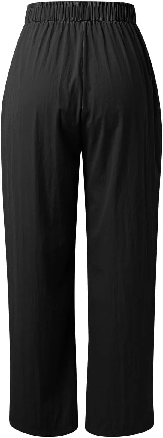 Women Wide Leg Pants Lightweight Casual Elastic High Waist Straight Leg Loose Fit Trousers Streetwear Flowy Palazzo