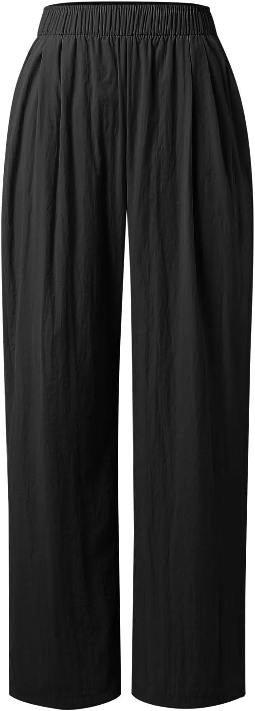 Women Wide Leg Pants Lightweight Casual Elastic High Waist Straight Leg Loose Fit Trousers Streetwear Flowy Palazzo