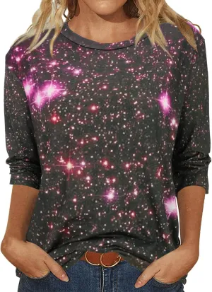 Women's 3/4 Sleeve Tops Trendy Summer 2025 Floral Print Crew Neck T-Shirts Casual Loose Fit Blouses Slim Tunic Outfits