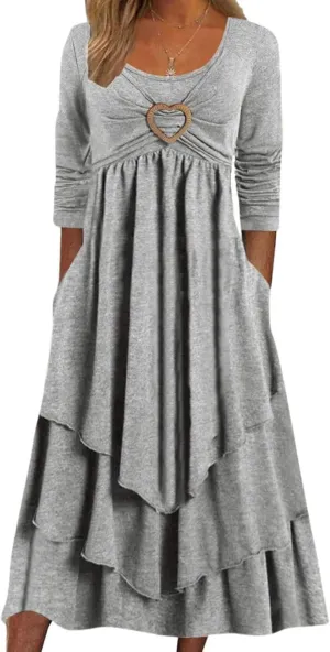 Women's A Line Elegant Pleated Dress Irregular Classic Sundress Versatile Dating Shift Dress