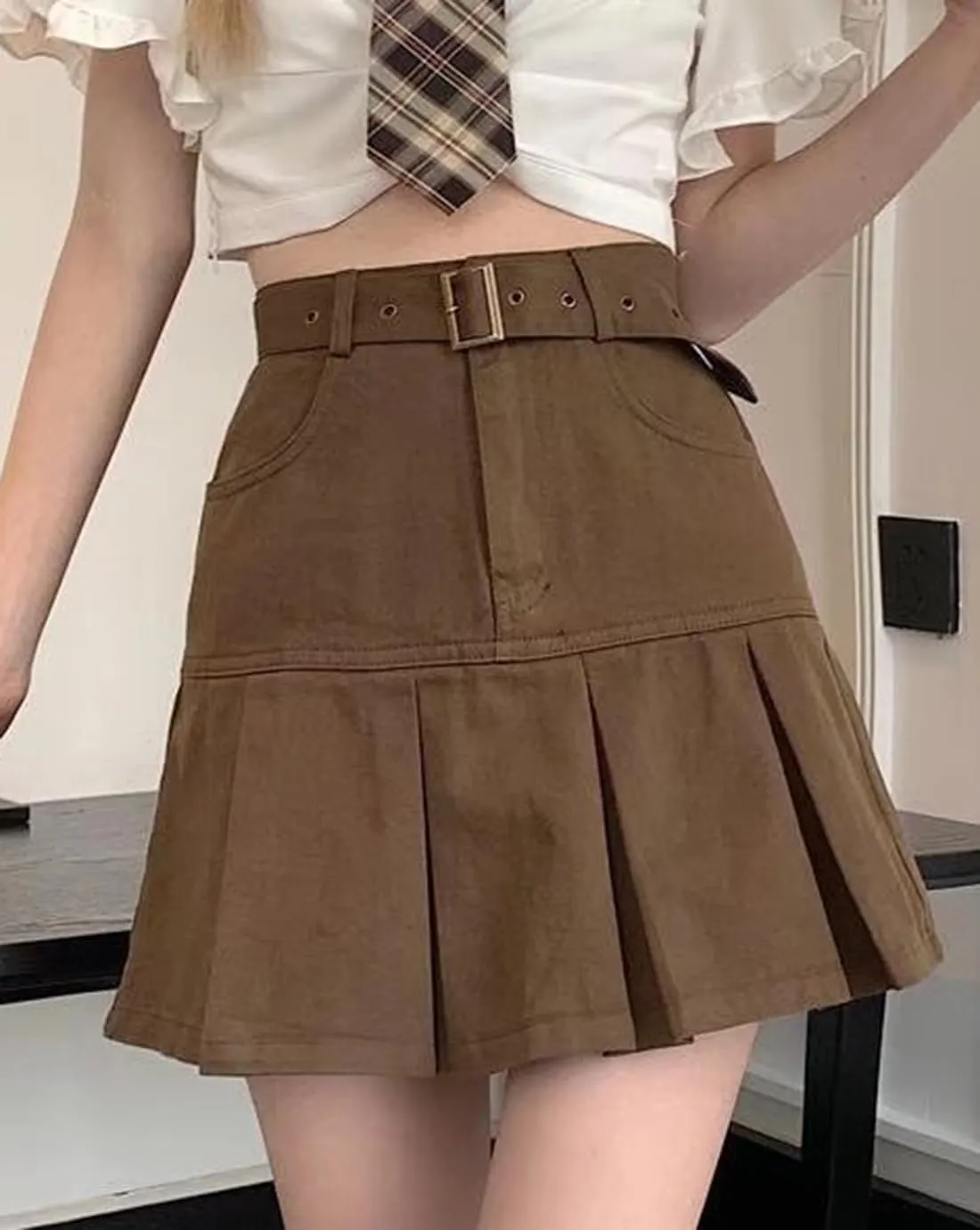 Women's A-Line Pleated Denim Jean Mini Skirt