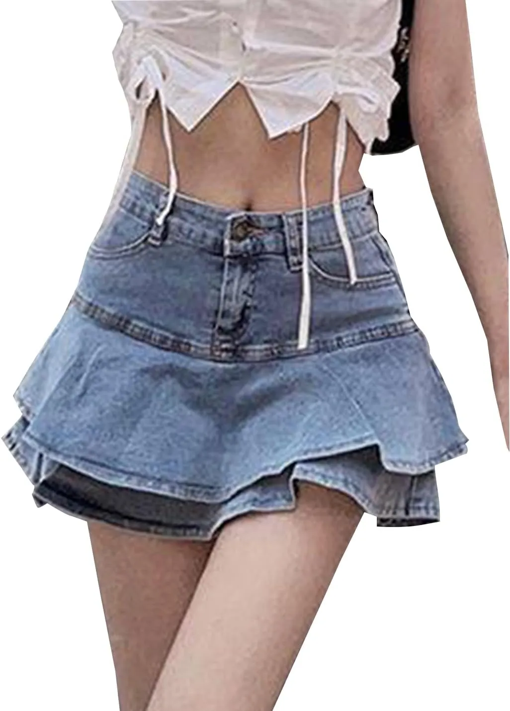 Women's A-Line Pleated Denim Jean Mini Skirt