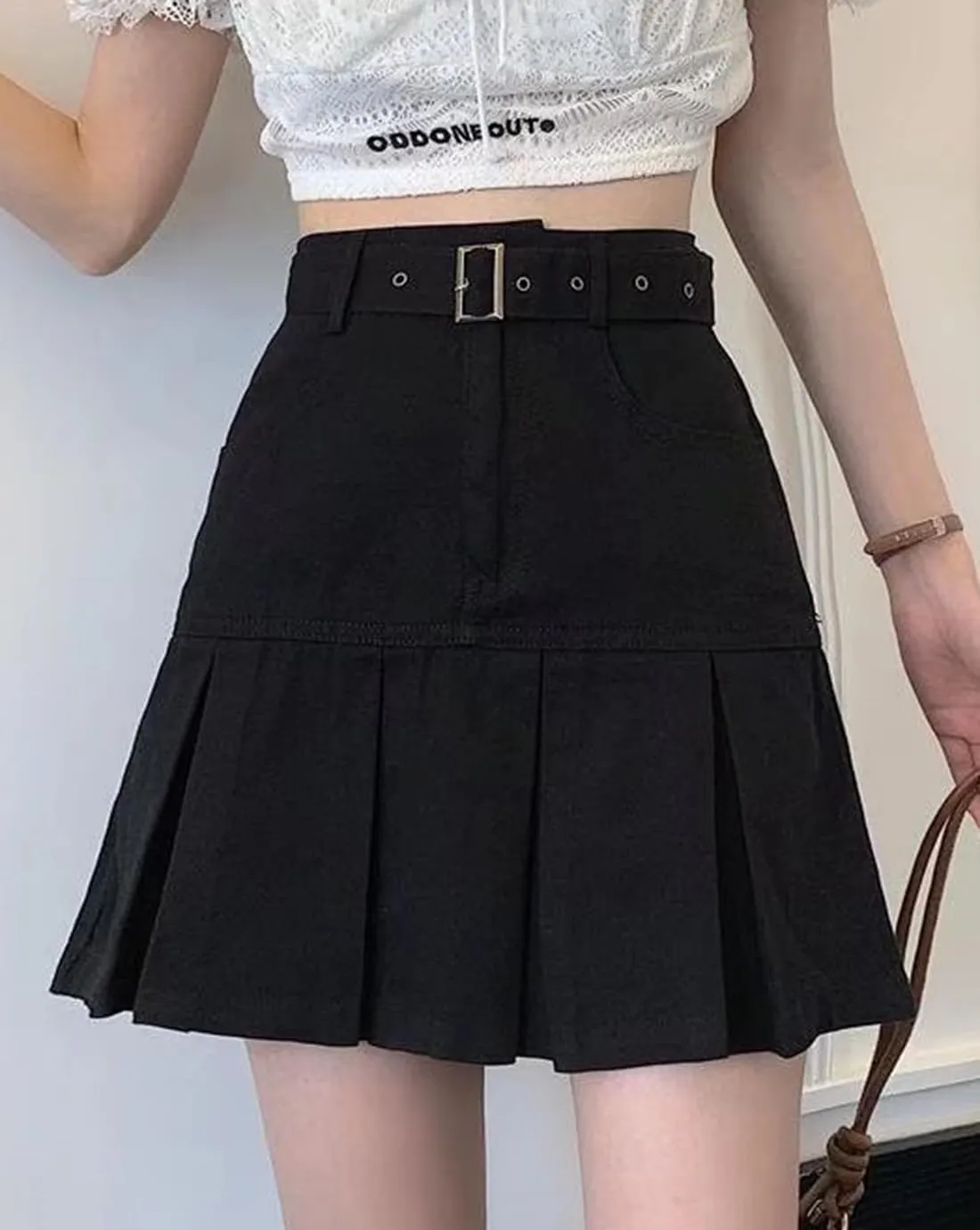 Women's A-Line Pleated Denim Jean Mini Skirt