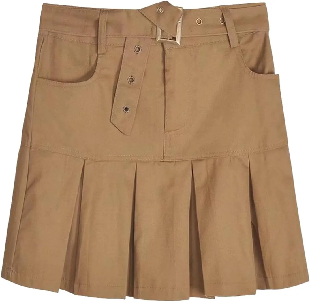 Women's A-Line Pleated Denim Jean Mini Skirt