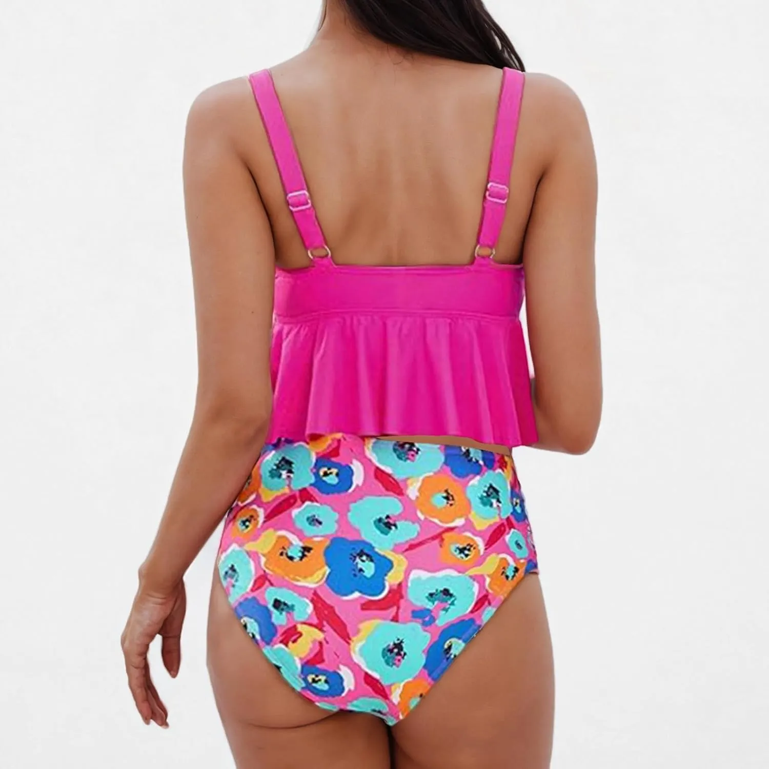 Womens Bikinis Sets 2 Piece High Waisted Modest Bathing Suits Ruffle Tops and Floral Bottoms Beach Swimsuits