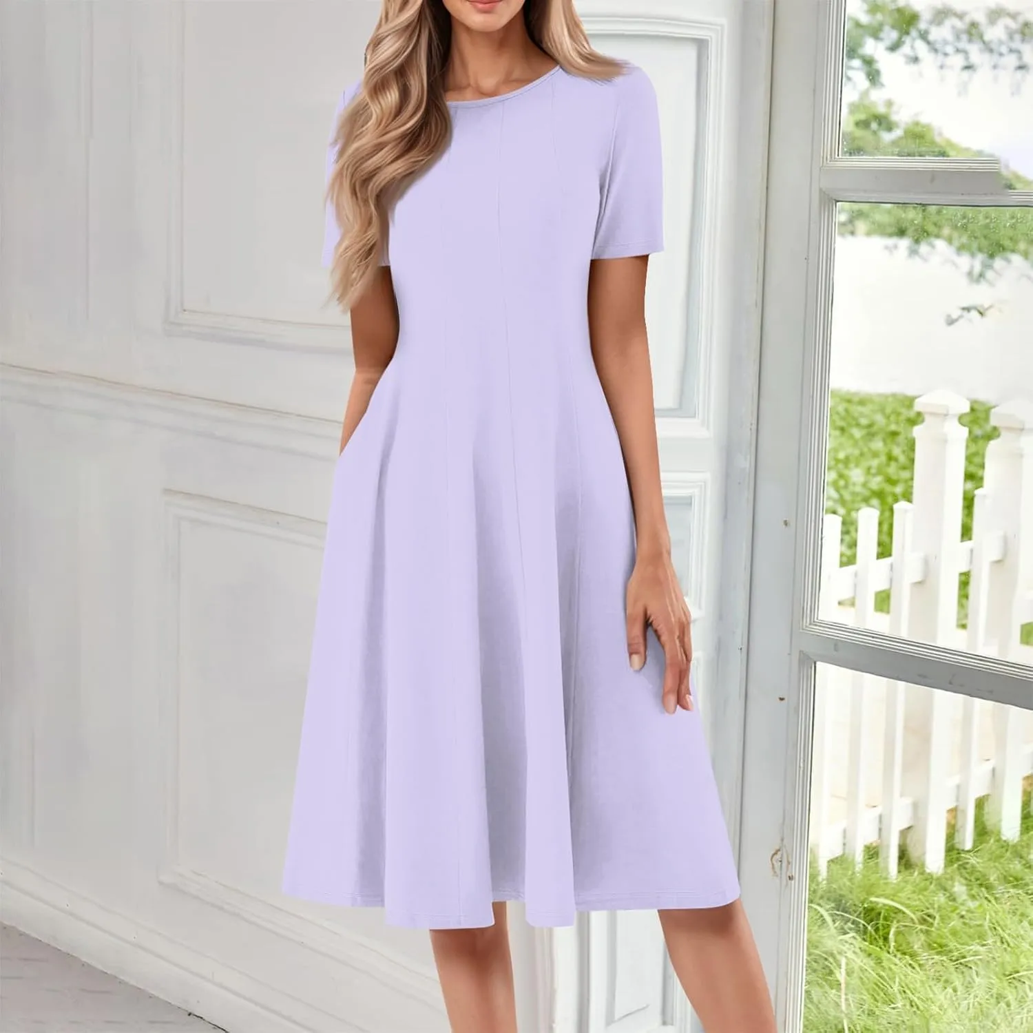 Women's Boho Floral Short Sleeve T Shirt Dress 2025 Summer Casual Loose Swing Tshirt Midi Dresses with Pockets