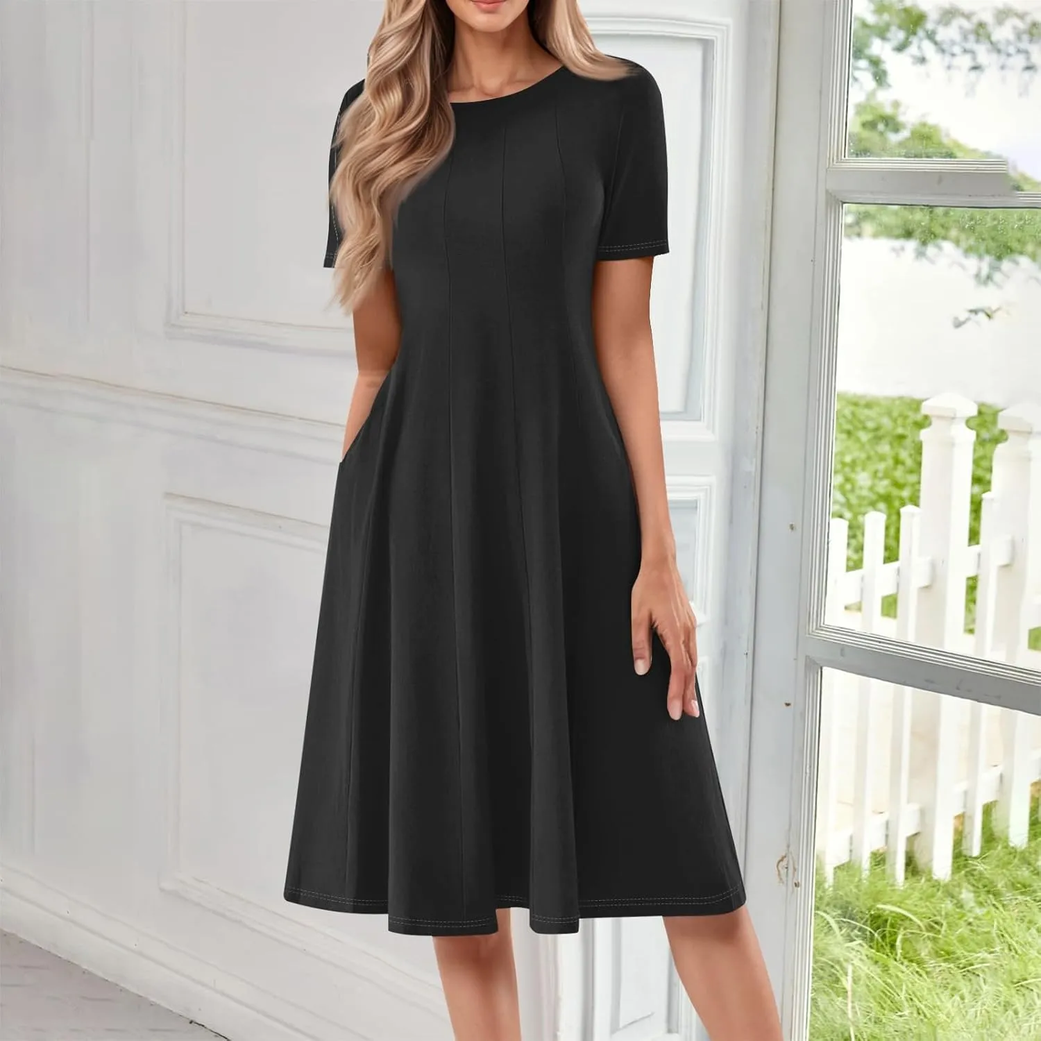 Women's Boho Floral Short Sleeve T Shirt Dress 2025 Summer Casual Loose Swing Tshirt Midi Dresses with Pockets