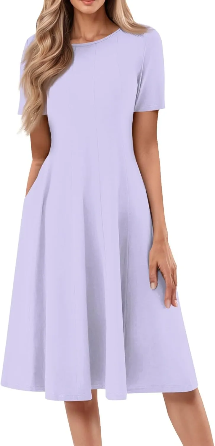 Women's Boho Floral Short Sleeve T Shirt Dress 2025 Summer Casual Loose Swing Tshirt Midi Dresses with Pockets
