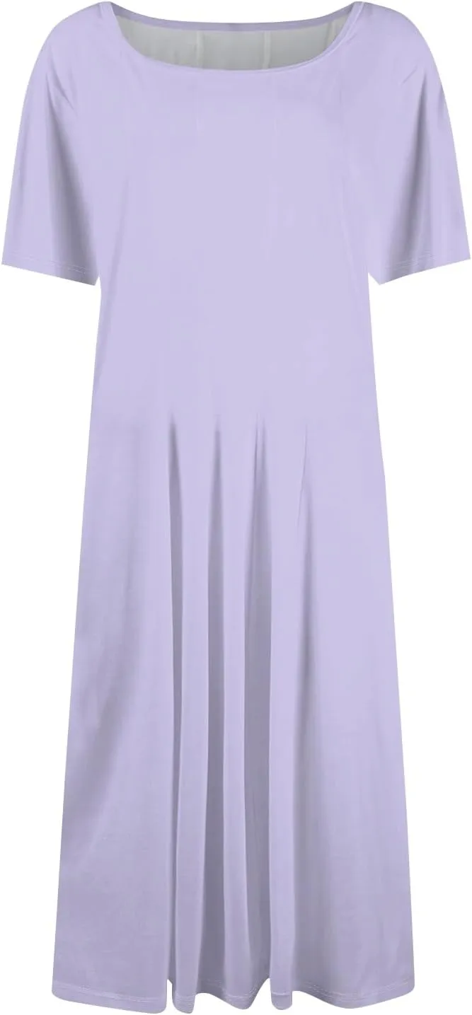 Women's Boho Floral Short Sleeve T Shirt Dress 2025 Summer Casual Loose Swing Tshirt Midi Dresses with Pockets