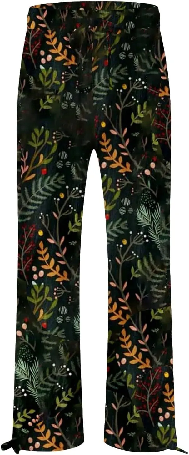 Women's Boho Wide Leg Palazzo Pants Womens Cotton Casual Loose Pants Comfy Work Pants with Long Casual Wide Leg