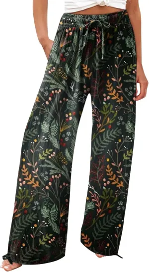 Women's Boho Wide Leg Palazzo Pants Womens Cotton Casual Loose Pants Comfy Work Pants with Long Casual Wide Leg