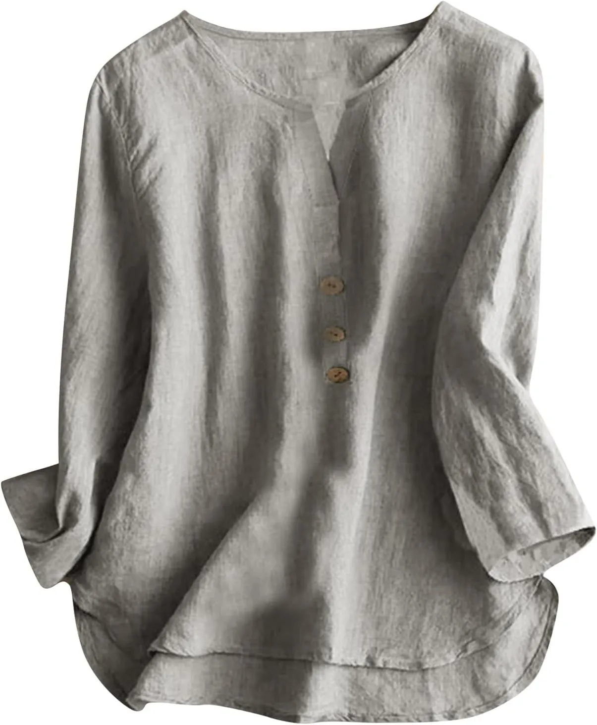 Women's Button Shirts Linen Roll up Sleeve V-Neck Trendy Shirt Casual Loose Fit Business Work Blouses Tops