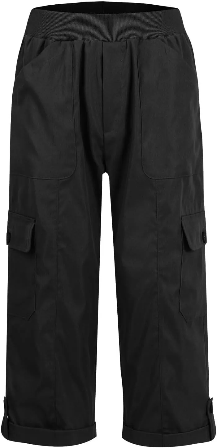 Womens Capri Cargo Pants Summer Fashion Stretch Waist Casual Pant Solid Color Comfortable Pants with Pockets 2025
