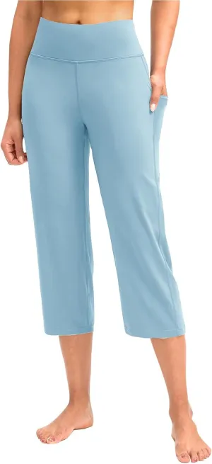 Womens Capri Yoga Pants Tummy Control Athletic Workout Pant Comfortable Stretch Solid High Waist Pants with Pockets